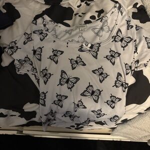 Butterfly Print Crop Top - White